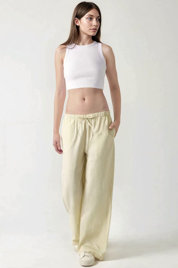 Elastische Taille Gestreepte Katoenen Loungebroek