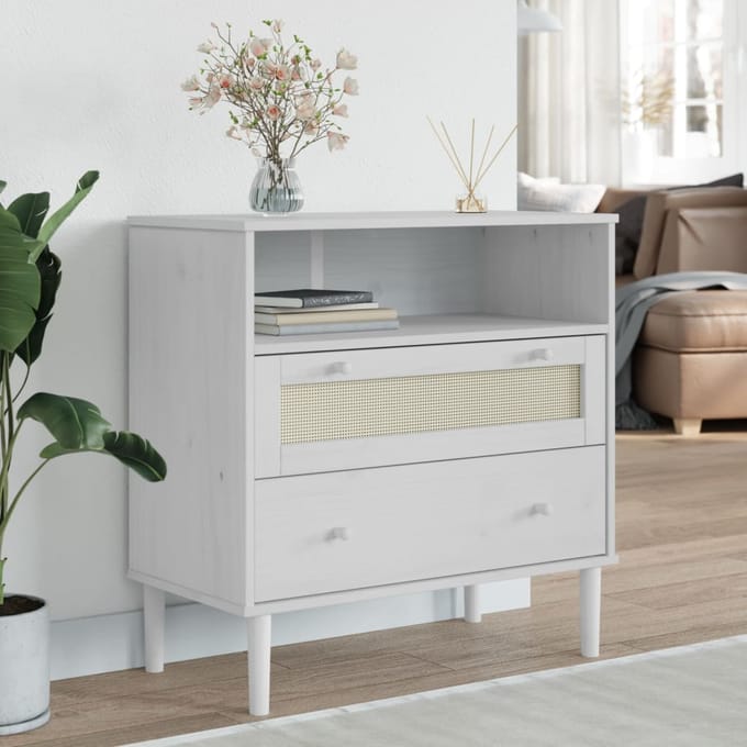 vidaXL - Dressoir - SENJA - rattan-look - 80x40x80 - cm - massief - grenenhout - wit