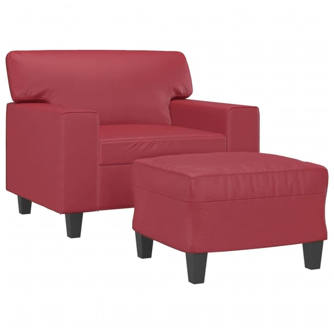 vidaXL - Fauteuil - met - voetenbank - 60 - cm - kunstleer - wijnrood