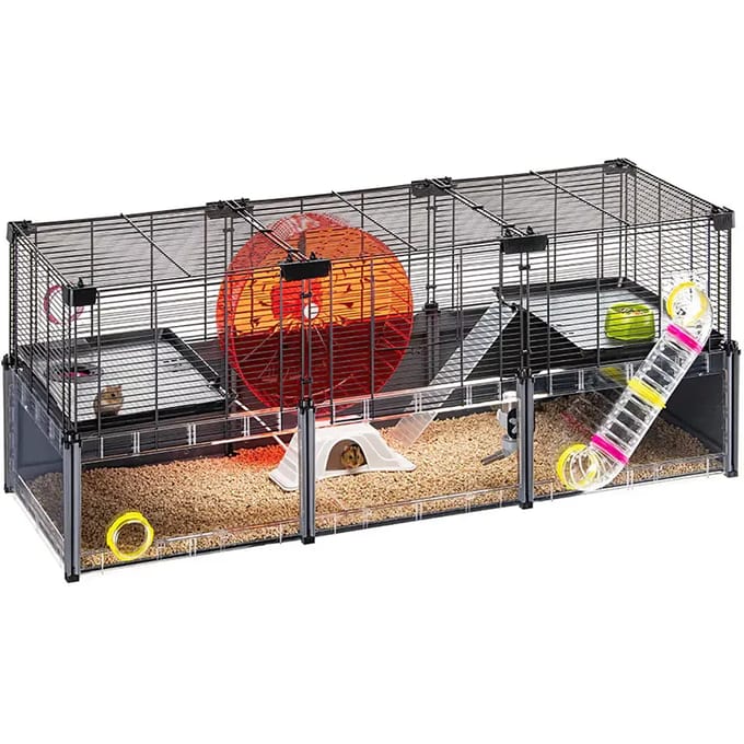 Ferplast Multipla Hamster Large - Modulaire Hamsterkooi - 107,5 x 37,5 x 42 cm - Inclusief Looprad