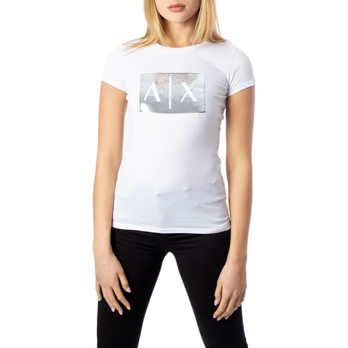 Sequin Logo Short Sleeve Tee Wo - White T-Shirts