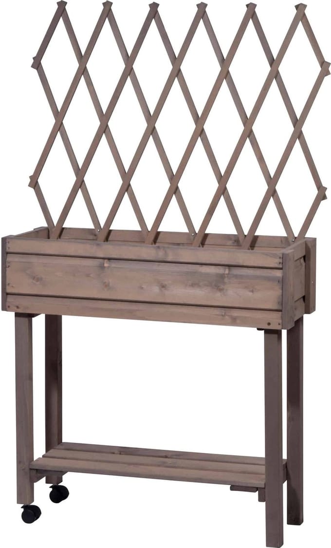 Moestuinbak moestuintafel oppottafel kweektafel plantentafel met trosondersteuning 79x28x130cm - grijs