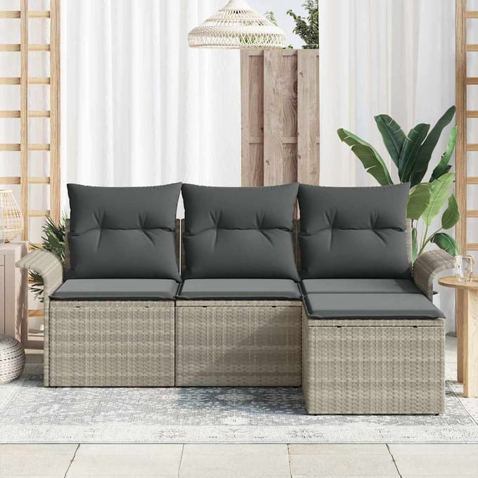vidaXL - Bankstel - 4 - st - 4-Aantal - zitplaatsen - Grijs - poly - rattan