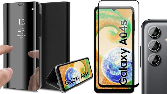 Hoesje geschikt voor Samsung Galaxy A04s / A13 5G - Screenprotector FullGuard & Camera Lens Screen Protector - Book Case Spiegel Zwart