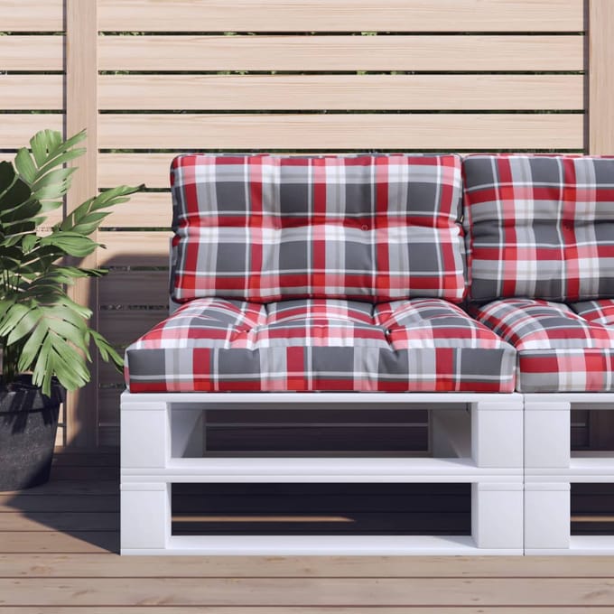 vidaXL - Palletkussen - 70x40x12 - cm - stof - ruitpatroon - rood