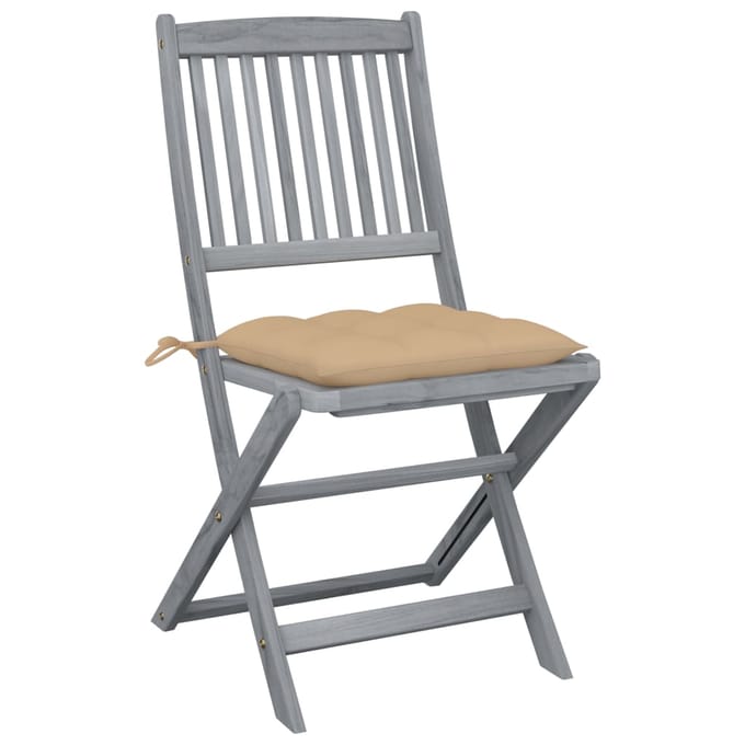 vidaXL - Set - van - 2 - klapstoelen - met - kussens, - gemaakt - van - massief - acaciahout.