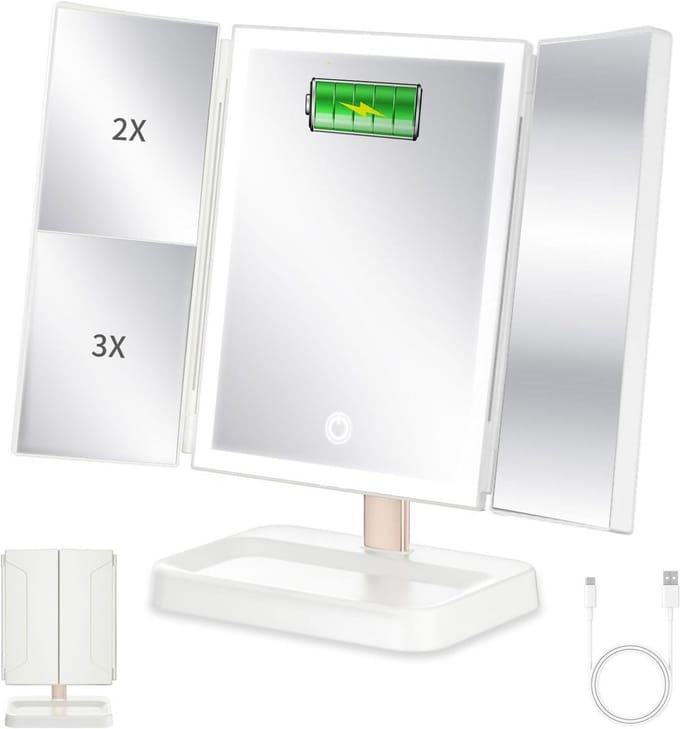 Oplaadbare Reis Make-up Spiegel met 78 LED Lampjes en 3x Vergroting