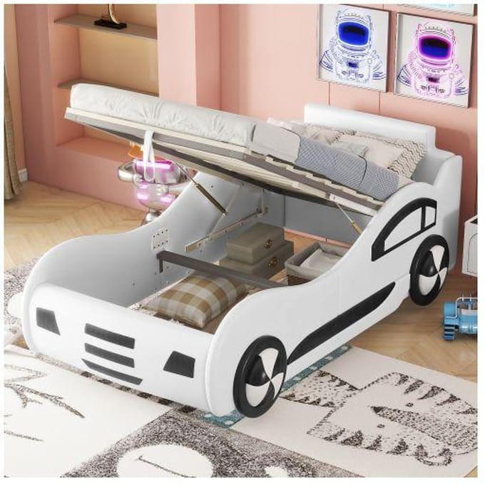 Kinderbed - MUVOE - 90 x 200 cm - Wit - Met opbergruimte - Auto Design wit