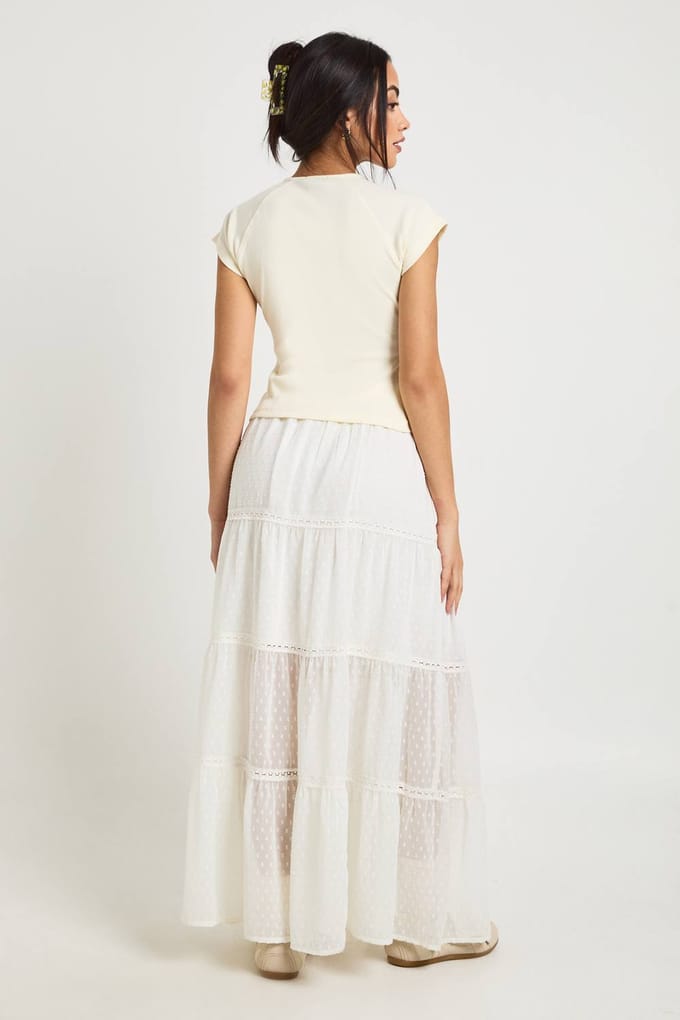 boohoo Dames Dobby Chiffon Maxi Gelaagde Rok | Wit | Maat: 38