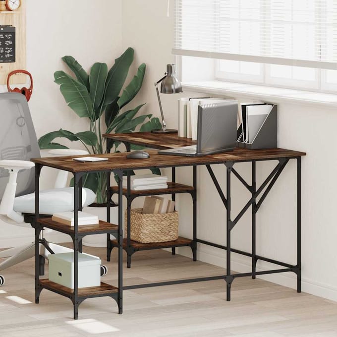 Vidaxl Bureau, Gerookt Eikenhout, 139X139X75 Cm, Materiaal Houtvezelplaat