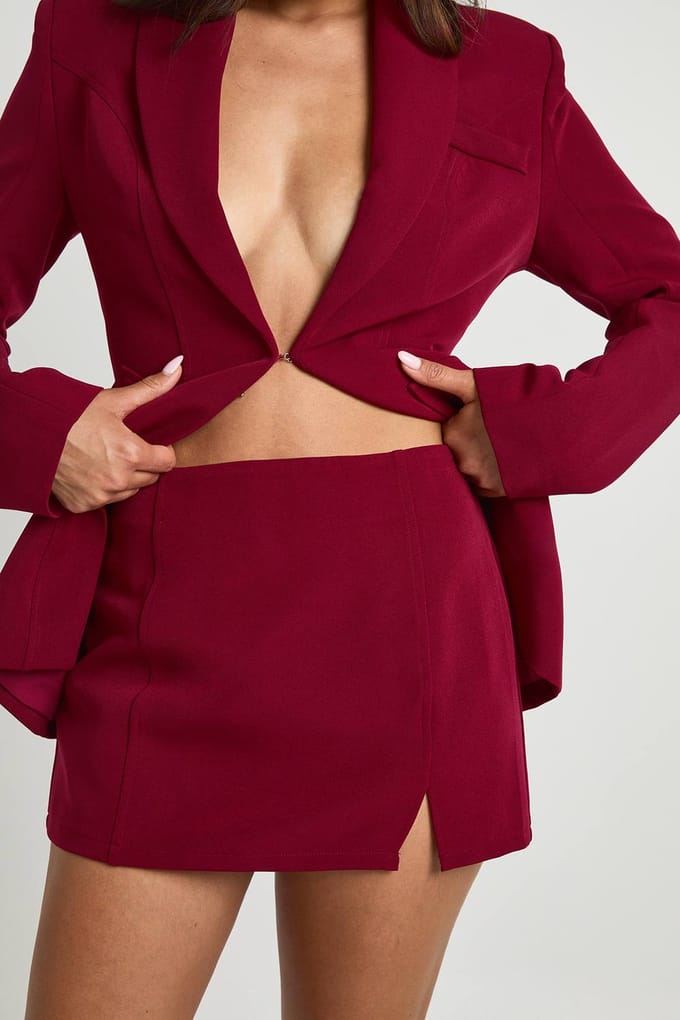 boohoo Dames Gespleten voorkant micro mini-rok | Wijn | Maat: 36