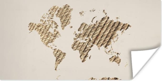 Wereldkaarten - Wereldkaart - Jute touw - Design - 160x80 cm