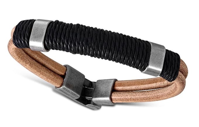 Montebello Armband Marcel B - Leer - 316L Staal - Touw - 15mm - 21cm