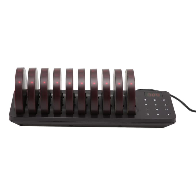 Draadloos Oproepsysteem 1 Host 10 Pagers Opladen 300m Transmissie Waterdichte Restaurant Pager EU Plug black