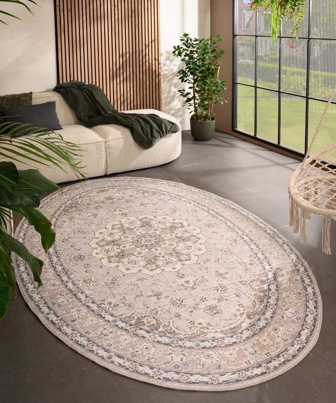 Vintage buitenkleed ovaal - Valenca Nova beige/lichtgrijs 230x330