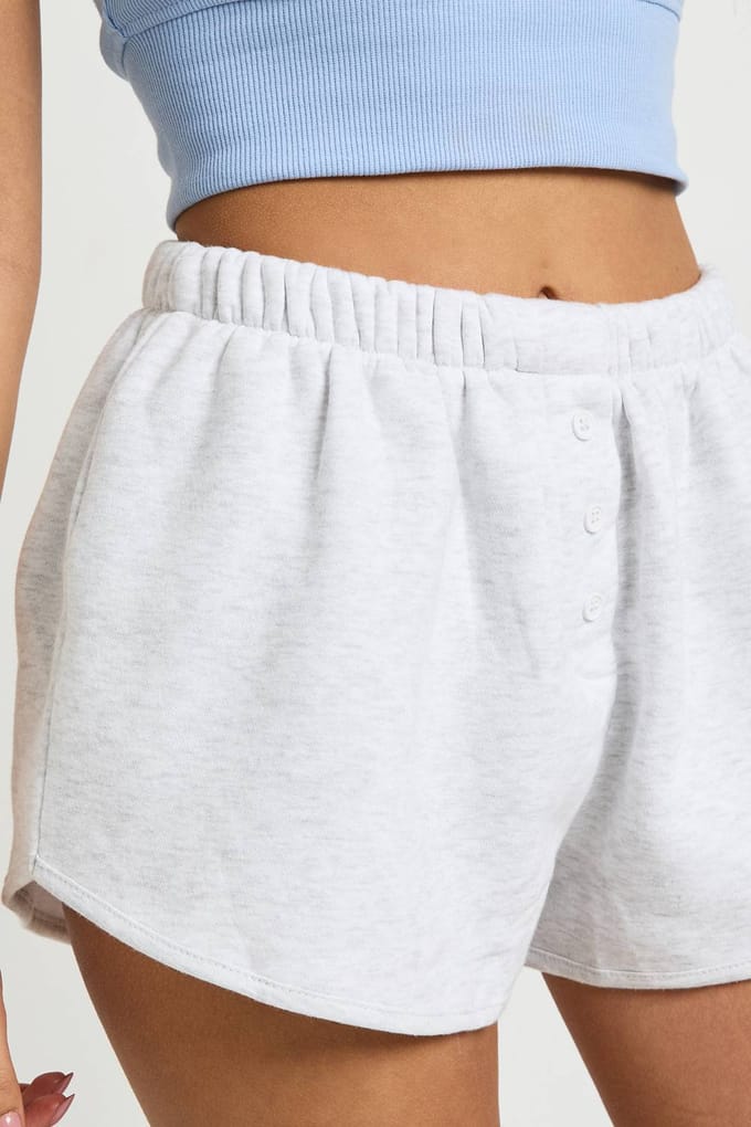 boohoo Dames Henley Knoop Middelhoge Sweat Shorts | Asgrijs | Maat: Medium