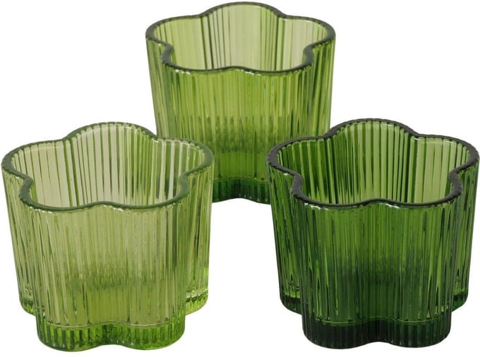 Waxinelichthouder groen glas Ø7,8xH6cm