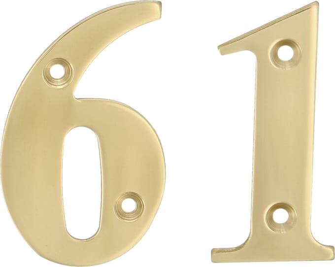 AMIG Huisnummer 61 - massief messing - 10cm - incl. bijpassende schroeven - gepolijst - goudkleur
