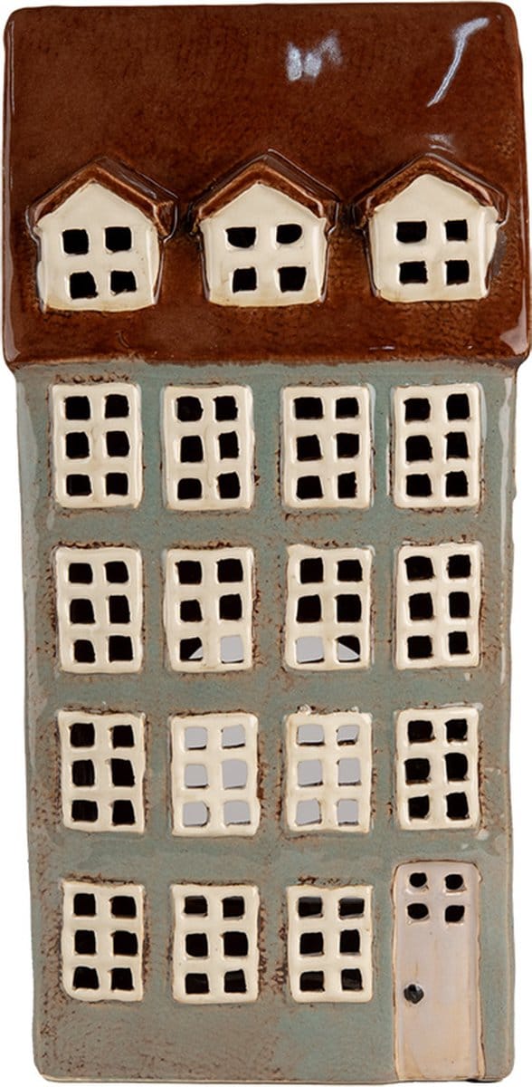 Clayre & Eef Waxinelichthouder Huis 15x11x30 cm Grijs Bruin Keramiek