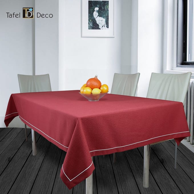 Tafelkleed model Maria, bordeaux rood met witte streep, rechthoek, 150 x 250 cm