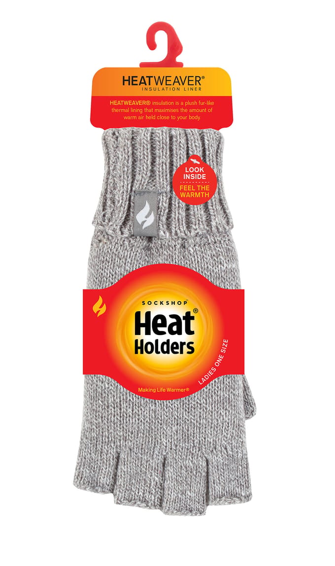 Heat Holders - Solide gebreide vingerloze dameshandschoenen - Grijs