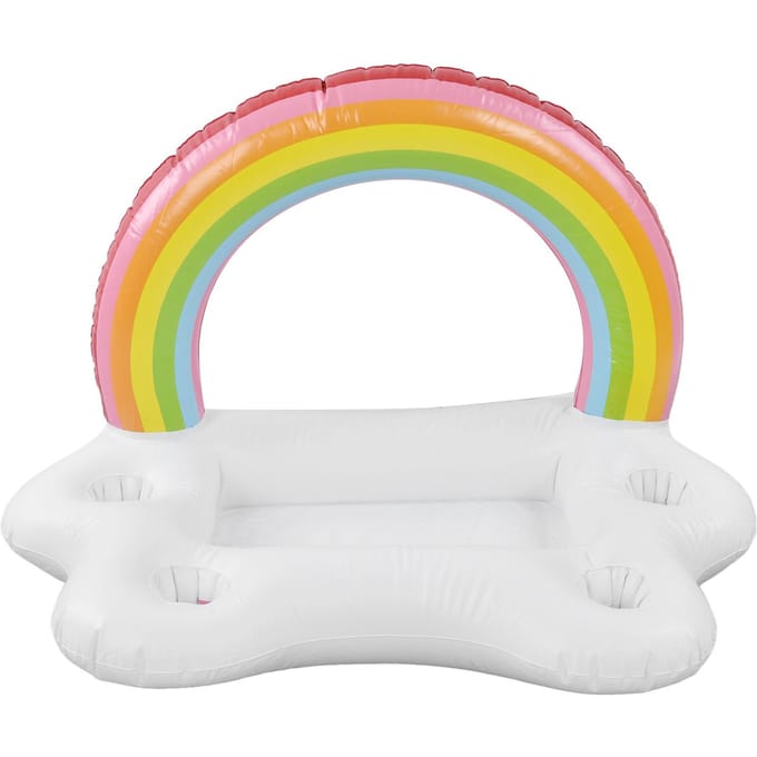 Opblaasbare Regenboog Wolk Drankhouder Drijvende Drank Salade Fruit Serveerbar Zwembad Drijfmiddel Tool yellow