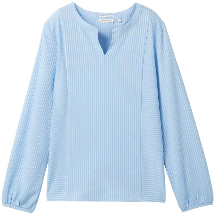 Tom Tailor - Blouse met streepjesmotief - Maat L - blue white thin stripe