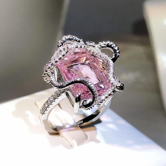 Klassieke Temperament Roze Saffier Ring Micro Gezet Zirkonia Geometrische Ring Mode Dames Bruiloft Feest Sieraden Cadeau resizable gray