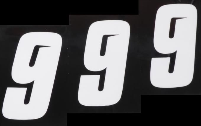 3 sticker autocollant numéro de course chiffre 9 blanc Blackbird 10x5 pour motocross