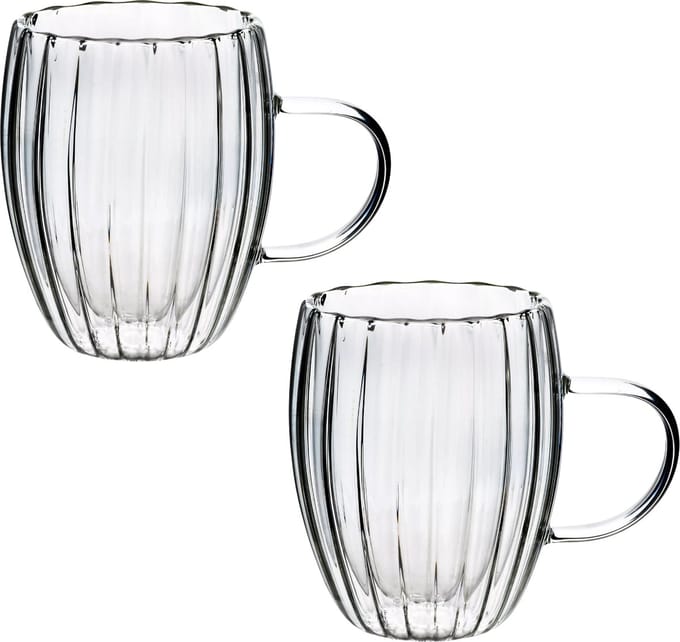 Mondex Peter Thermische Mok met Dubbele Wand, 300ml, Geribbeld Glas
