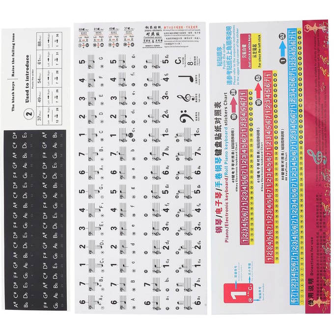 Pianotoetsen Sticker Transparante Notatie Plakker 88 61 54 49 37 Toetsen Notenbalk Zelfklevend black