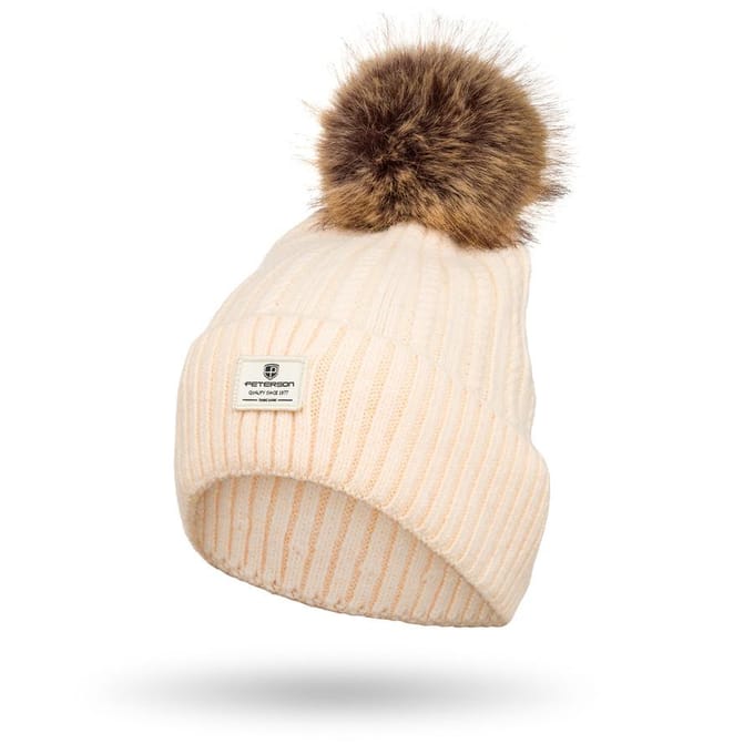Peterson - Dames Muts - Beanie - Prążkowany Beż - Pompon