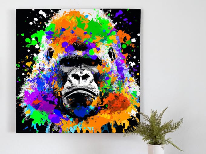 Rainbow bursting gorilla | Rainbow Bursting Gorilla | Kunst - 80x80 centimeter op Forex | Foto op Forex