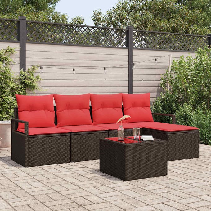 vidaXL Bankstel met kussen 6 pcs Bruin poly rattan