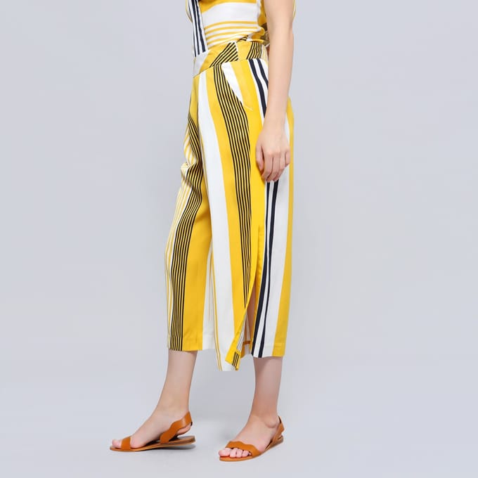 Stripe print vouw capri -broek