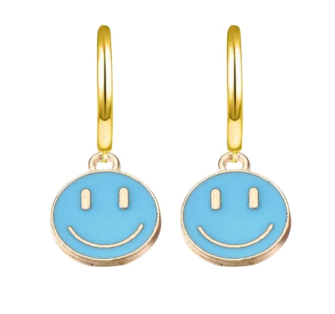 Oorbellen- 14k goud plating- Smiley -Blauw- Charme Bijoux