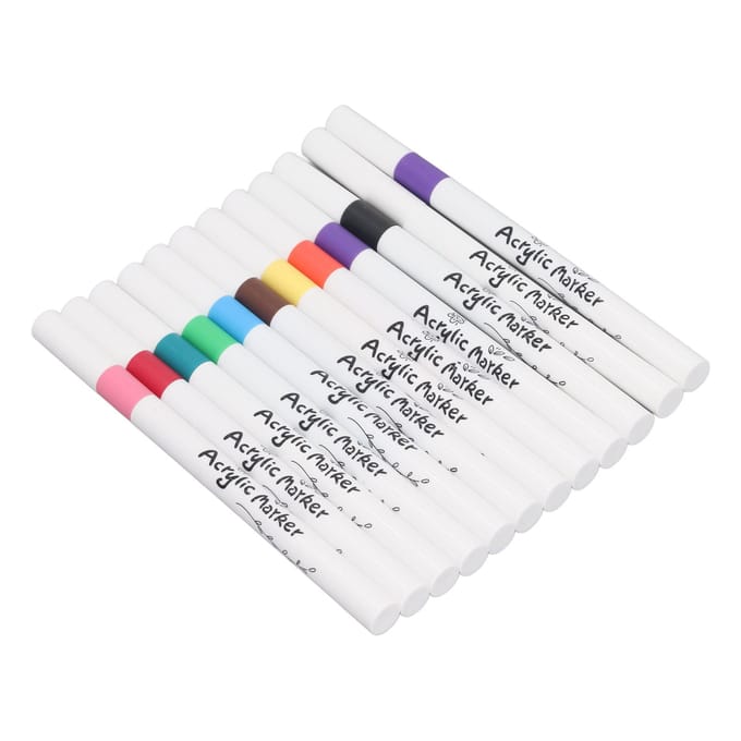 Acrylverfpen 12 Kleuren Waterdicht Sneldrogend Acrylverf Markers voor Zwart Papier Rots white