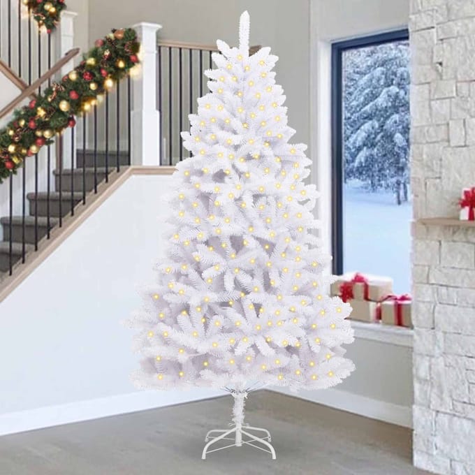 vidaXL - Kunstkerstboom - 300 - LED's - PVC - en - Staal - Wit