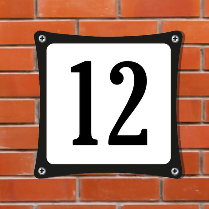 Decoporta Huisnummerbord Emaille-Look - Nummer 12 - Standaard - 10 x 10 cm | incl. schroeven