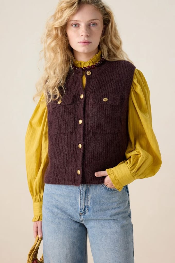 Sissy-Boy - Donkerbruin gebreid gilet
