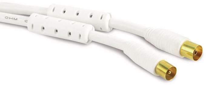 IEC (m) - IEC (v) coaxkabel | >100 dB + ferriet | CCS | verguld | recht | wit | 7,5 meter