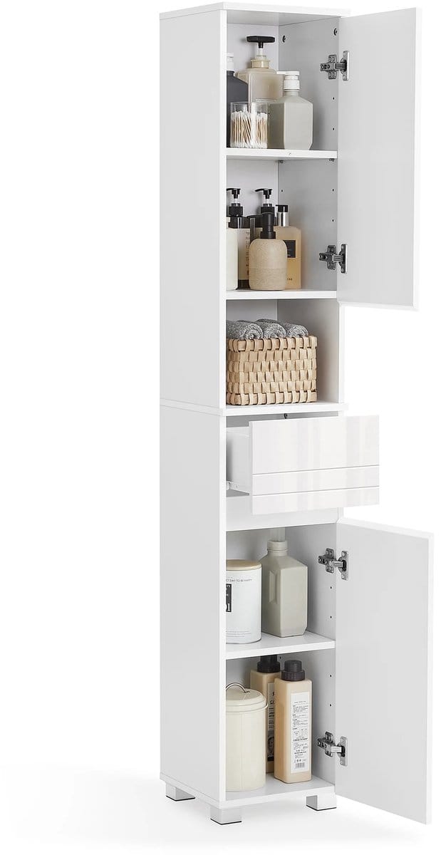 UrbanSelect Badkamerkast - Badkamermeubel - Verstelbare Planken - Draagvermogen Per Plank 10kg - 1 Lade - 170 x 30 x 30 cm - Wit