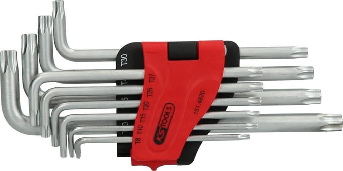 Haakse Torx-inbussleutelset met boring lang 10-delig TB8-TB50