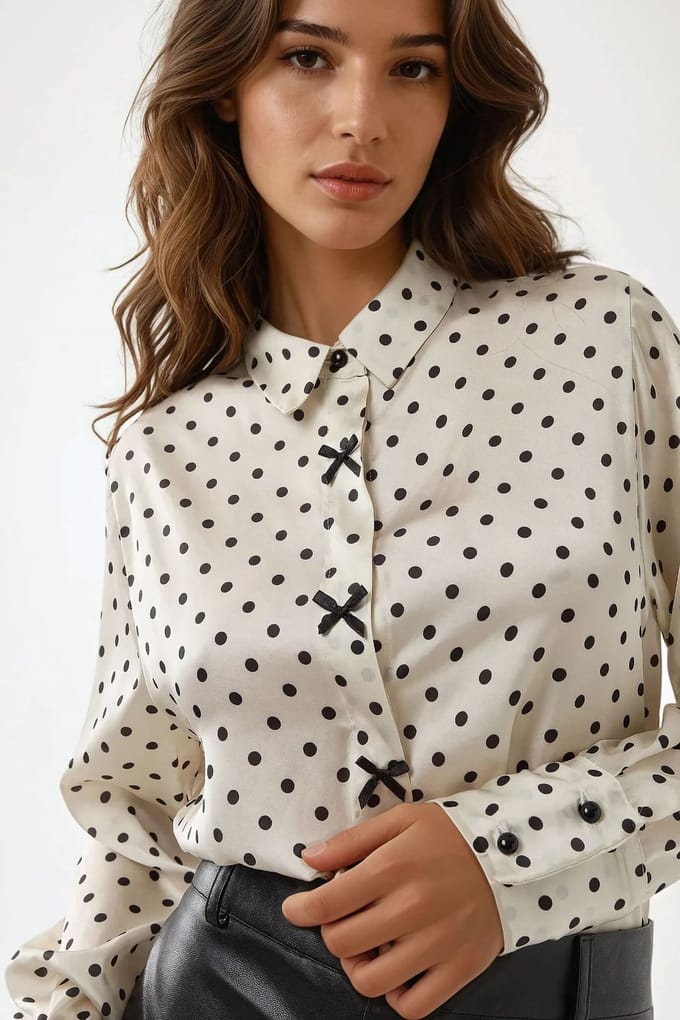 Satin Geprinte Blouse met Strik