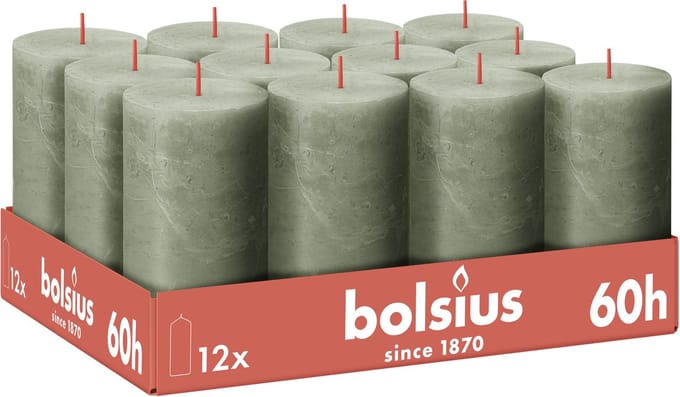 Bolsius - Rustieke Kaars - Groen - 12 stuks - 13 cm - 60 branduren