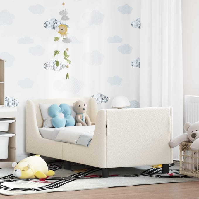 vidaXL - Peuterbedframe - met - hoofdboard - Crèmekleurig - 70 - x - 140 - cm - Bouclé