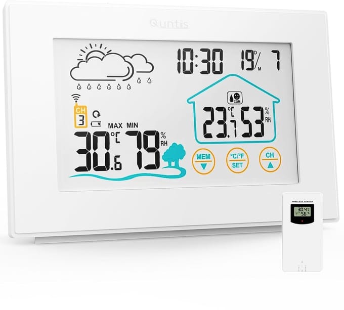 Weerstation Binnen en Buiten - Hygrometer Draadloos - Luchtvochtigheidsmeter - binnen sensor