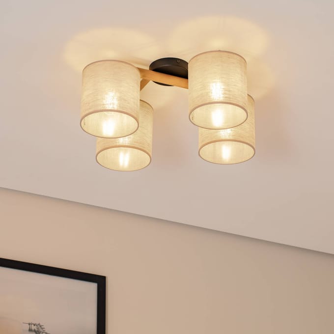 TK Lighting Plafondlamp Deva, 4-lamps, textiel