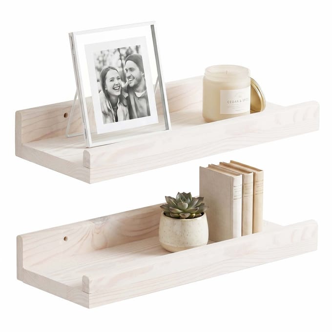 Springos Wandplank - Boekenplank - Ophangbaar - Kruidenplank- Wit- Grenenhout - 10 Kg - 30 cm - 2 Stuks