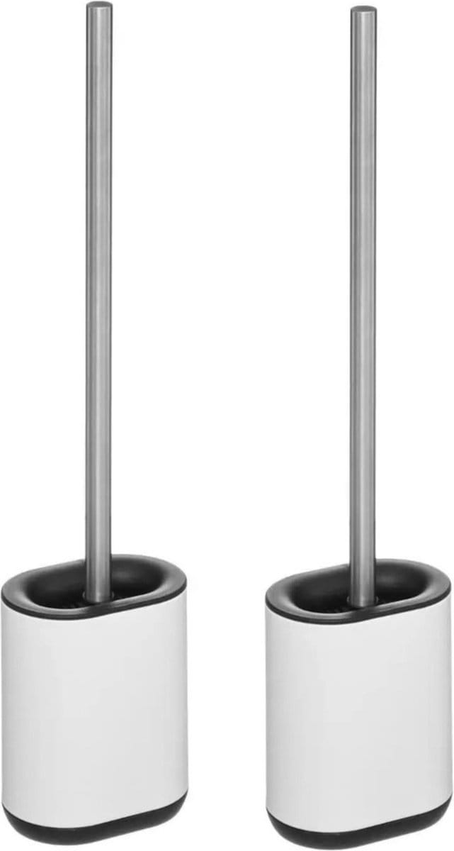 2x 5five wc-/toiletborstel met houder - plat - wit - polypropyleen - 53 cm